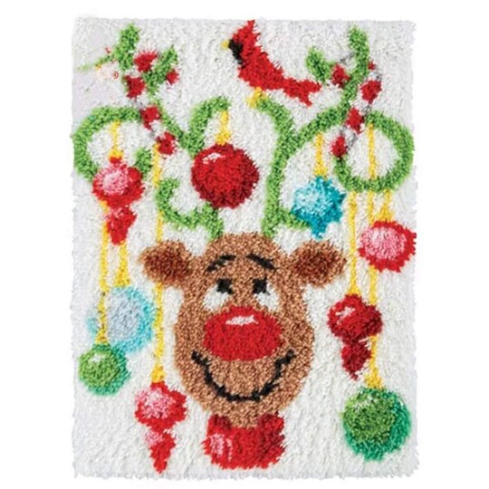 Latch Hook Kit, Reindeer Christmas Pattern DIY Rug Crochet Yarn Kits, Embroidery Decoration 20.4" X 15" (52X38cm)